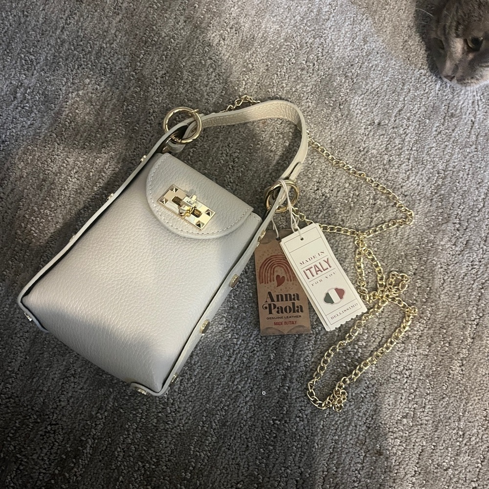Anna Paola Cream Crossbody Bag with Gold Chain
